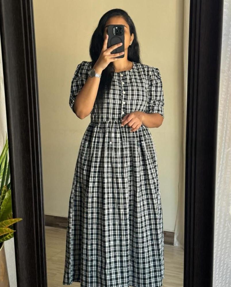 Check Beautiful Prints Cotton Frock