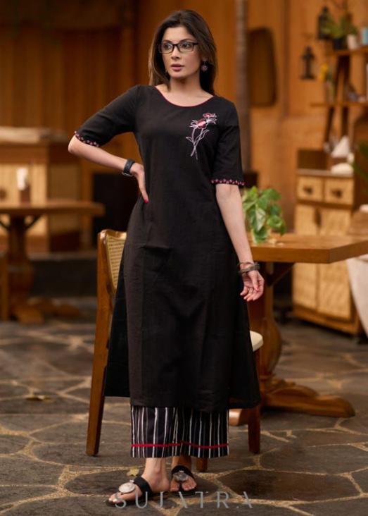Cotton Black Beauty Embroidery Suit