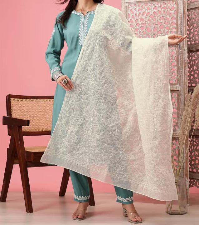 Women Kota Cotton Tepchi Chikankari Dupatta