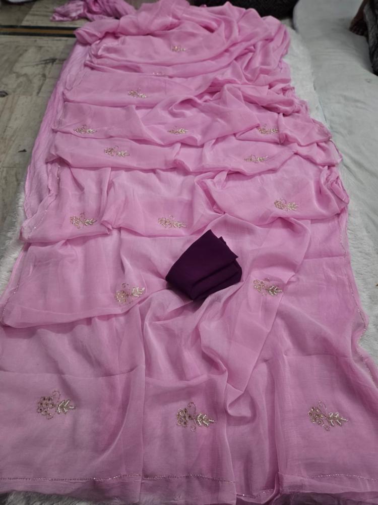 Nazmin Chiffon Saree with Handwork Butti and Blouse Piece