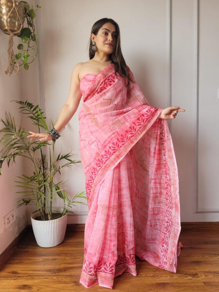Heavy Quality Linen Cotton Saree with Subtle Border!