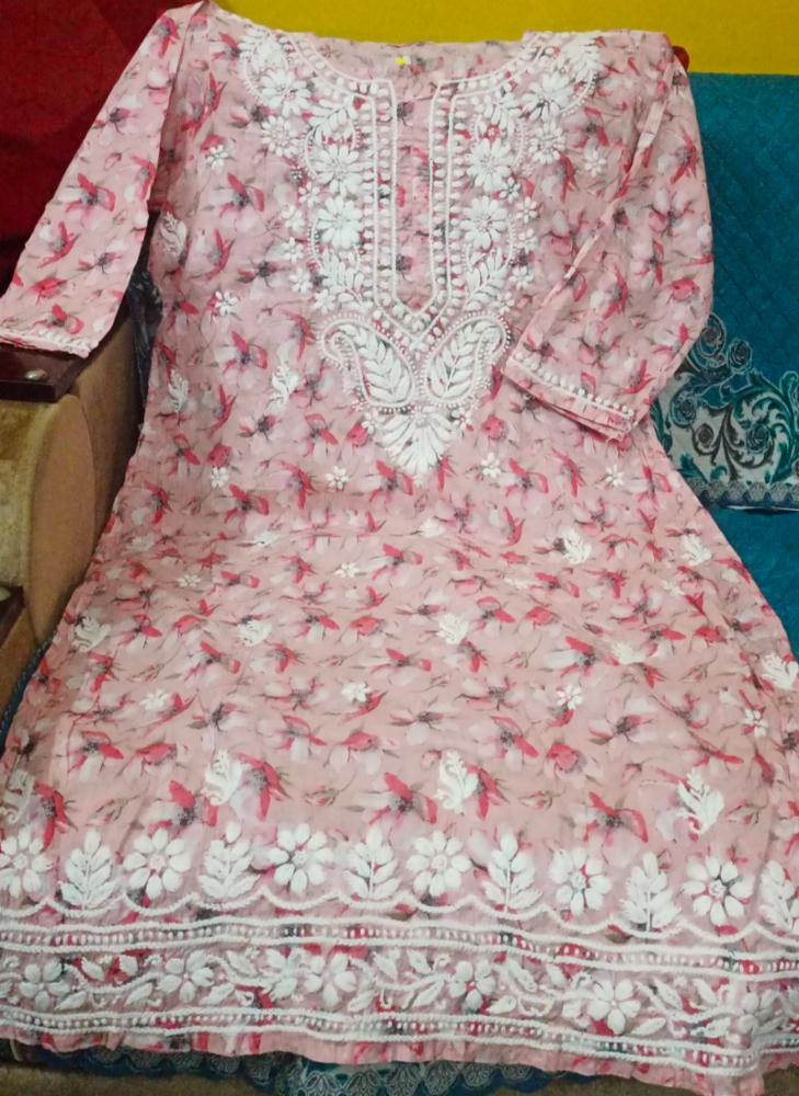 *Latest Big Size Chikankari Original Hand Work on beautiful printed kurti*