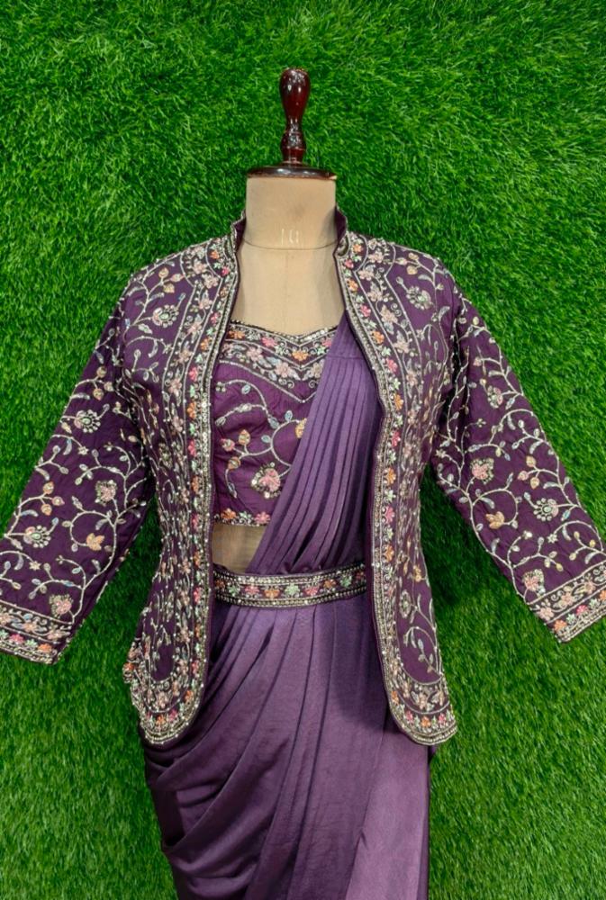 Beautiful ready to wear saree with stitched blouse and jacket 