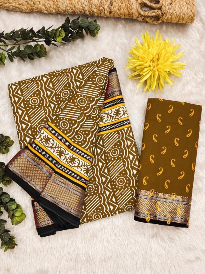 Ajrak printed cotton saree 