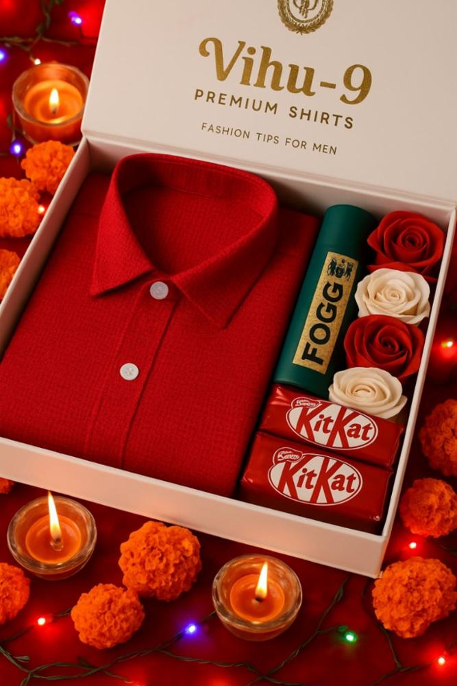 Vihu-9 Stylish Gift Box for Men | Shirt, Perfume, Cotton Hanky & Chocolate | Best for Navratri & Diwali Gifting**