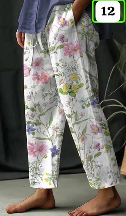 Geometric Print Semi Linen Harem Pants with Pockets