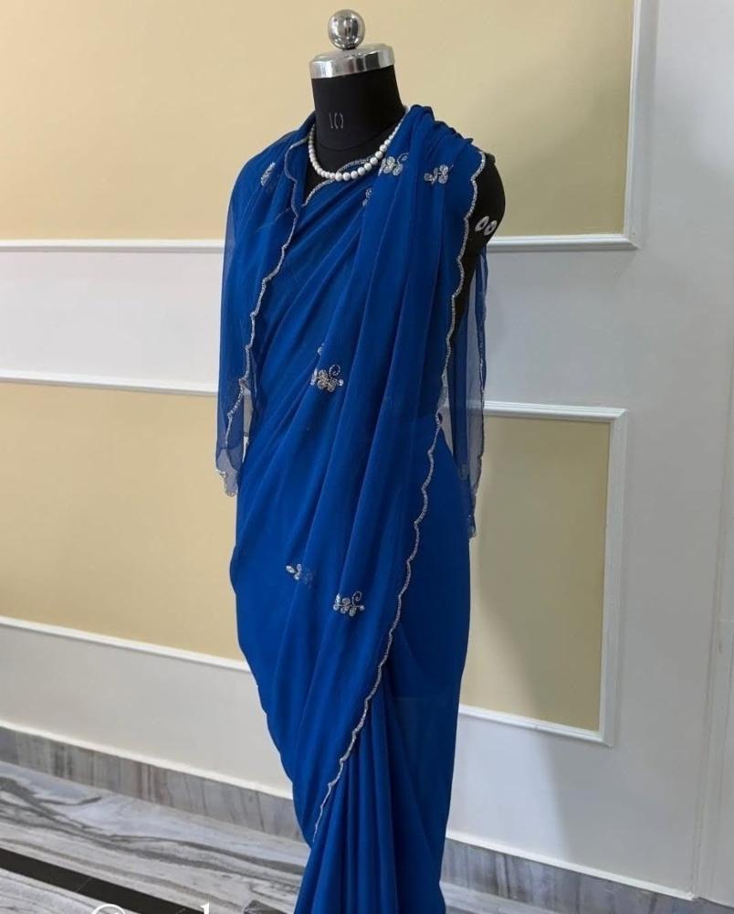 \uD83D\uDC99HR semi Chiffon hand cutdana saree\uD83D\uDC99