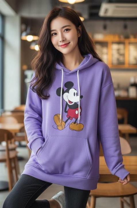Stylish Mickey Mouse Patch Lavender Hoodie Jacket