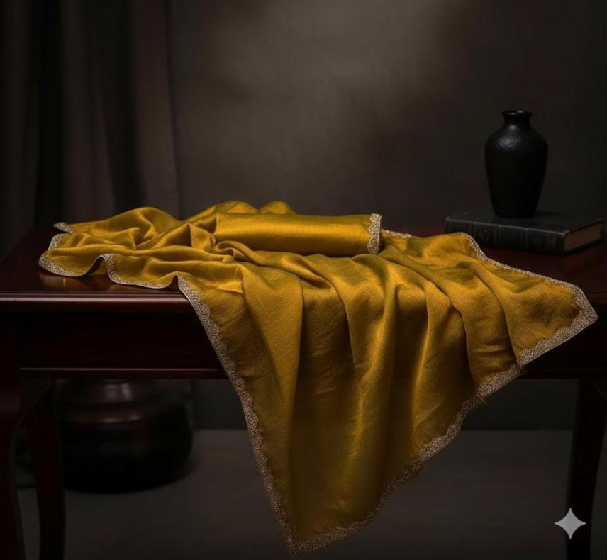 Two-Tone Chiffon Saree in Gold and Mustard