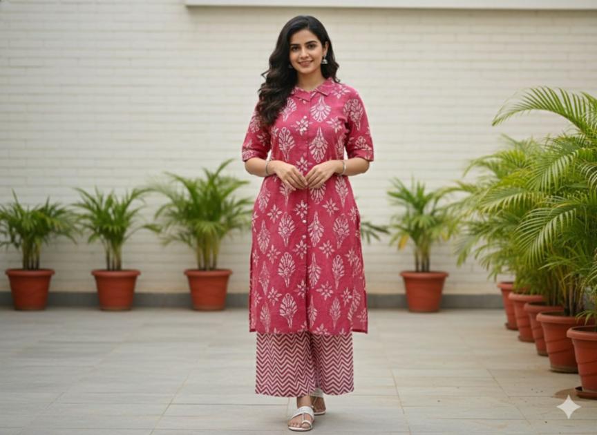 Womenâs Printed Rayon Kurta and Palazzo Set