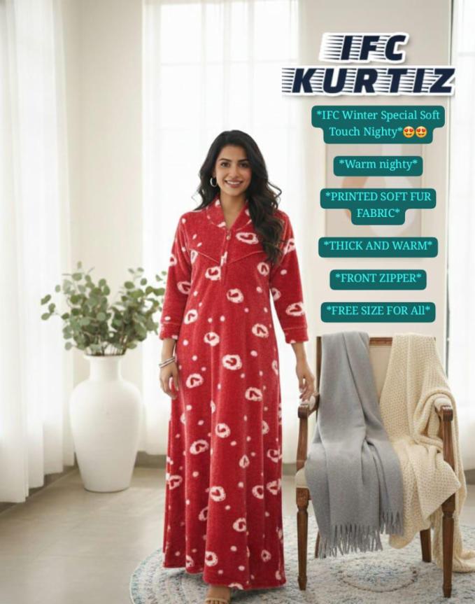 IFC Winter Printed Soft Fur Nighty with Front Zipper!
