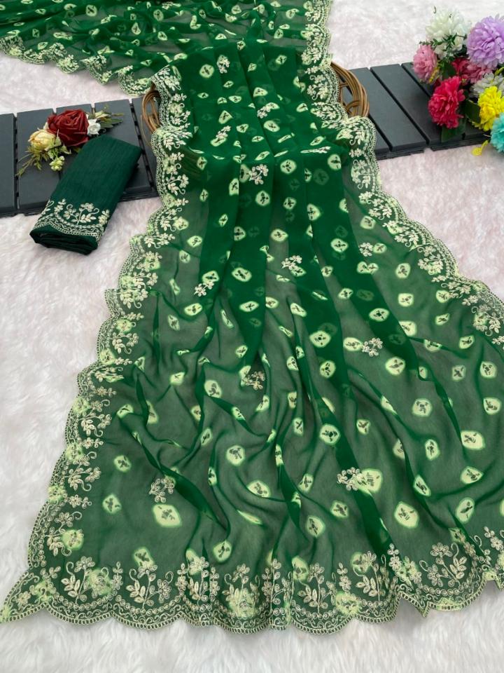 Grand Celebration Wedding Printed Georgette Saree with Cut Work!