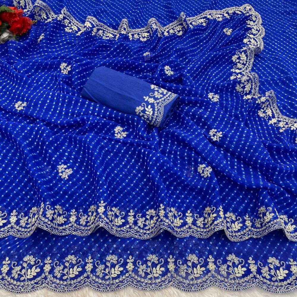 Grand Vitara Wedding Printed Georgette Saree with Banglori Silk Blouse!