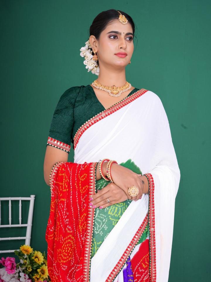 White Moss Siffon Round Printed Saree