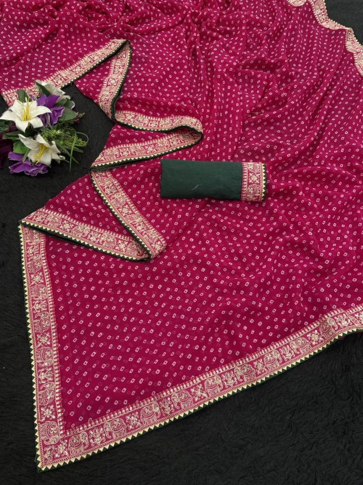Ethnic Essence Georgette Printed Saree with Elephant Lace Border!