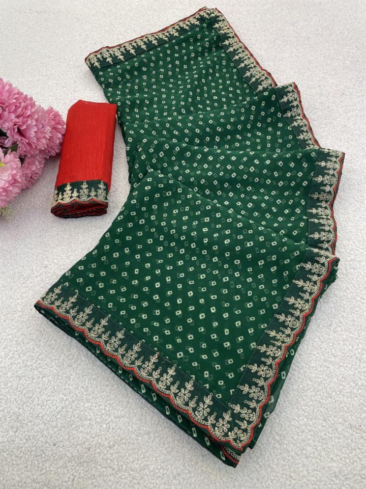 First Fashion Georgette Printed Saree with Banglori Silk Blouse!
