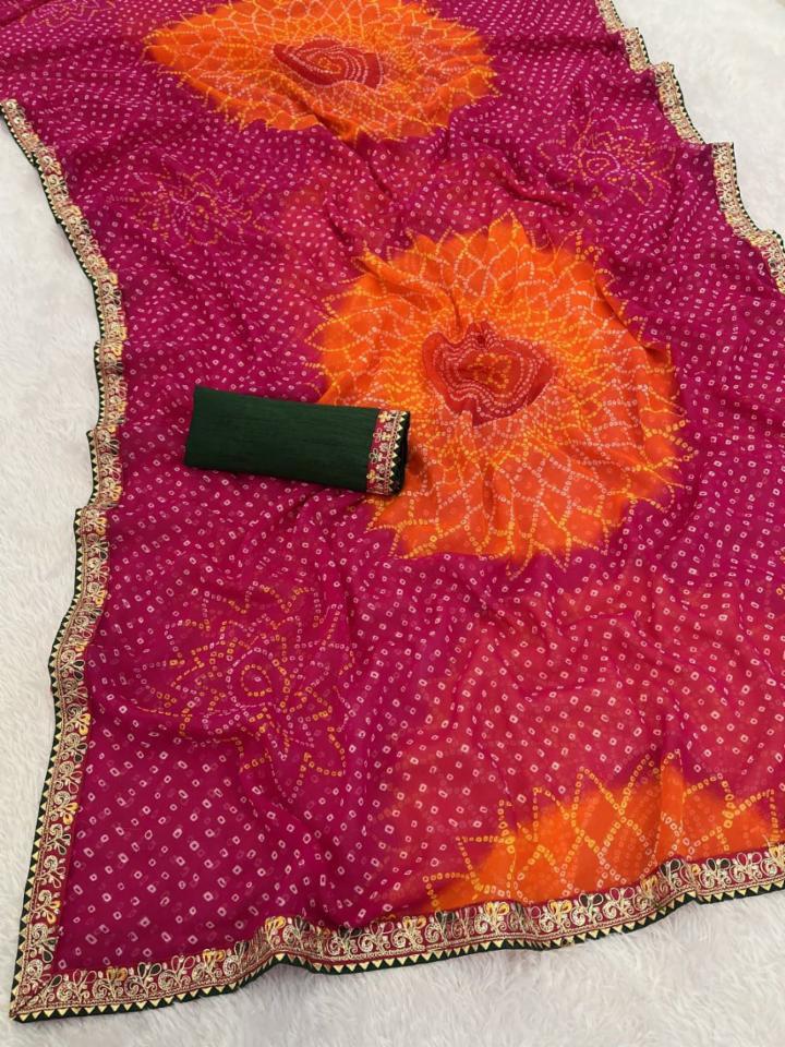 Round Rangoli Georgette Printed Saree with Lace Border!