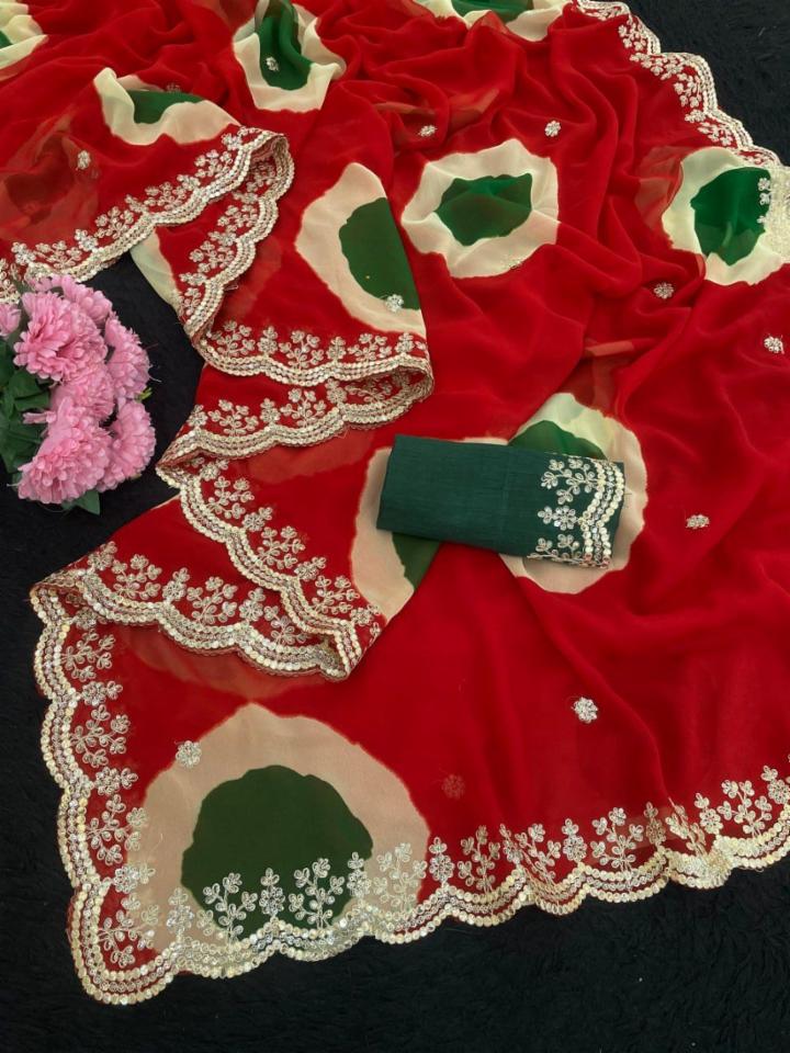 Georgette Saree with Gota Patti Work and Silk Blouse!