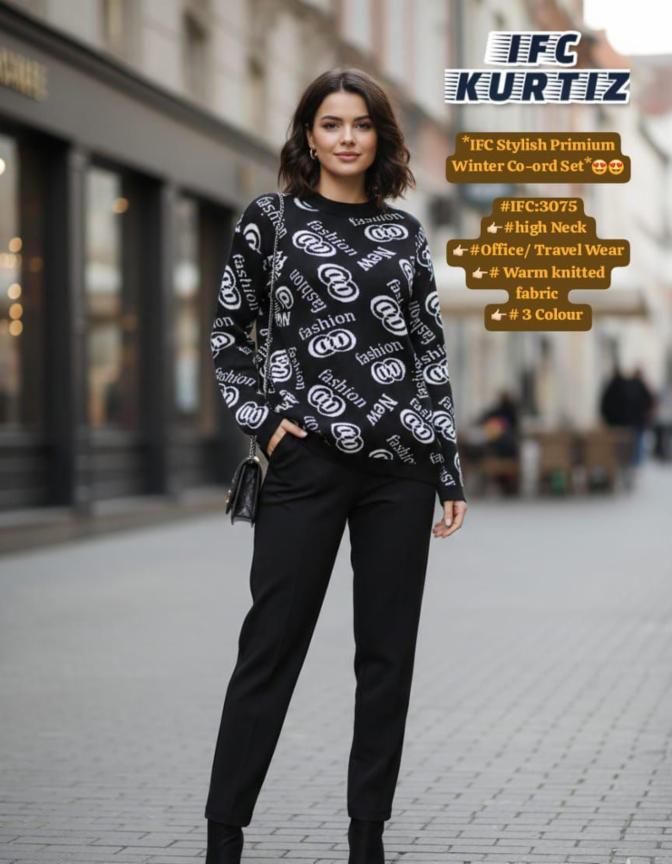 IFC Winter Knitted Co-ord Set for Women, Office/Travel Wear!