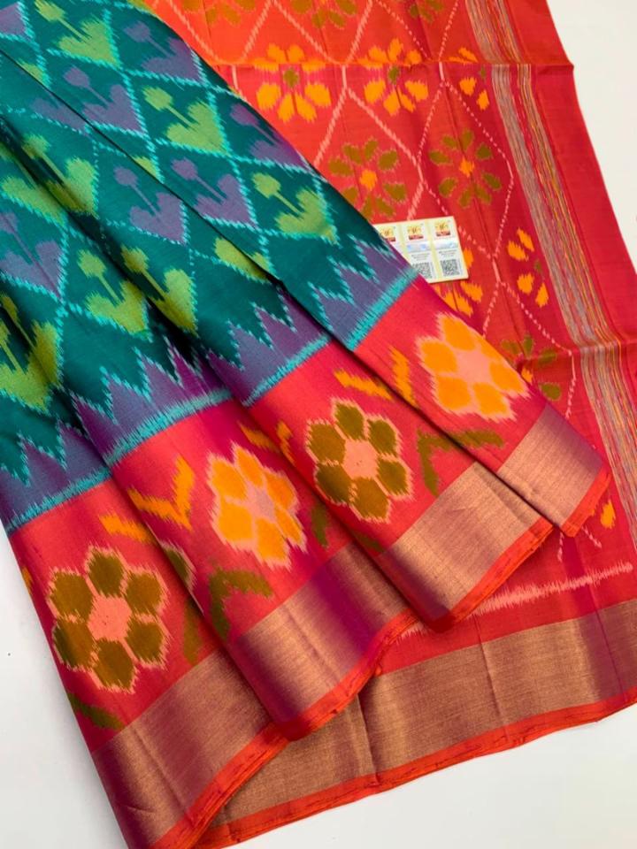 Pochampalli Silk Printed Saree with Designer Border and Blouse Piece