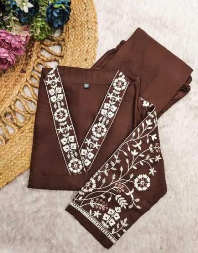 Floral Embroidery Kurti Set in Brown â Sizes XXS to 4XL