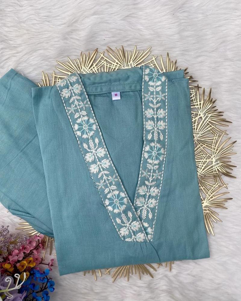 Floral Embroidery Cotton Kurti with Pants, All Colors & Sizes