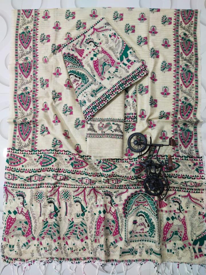 Madhubani Print Cotton Dupion Unstitched Suit Set