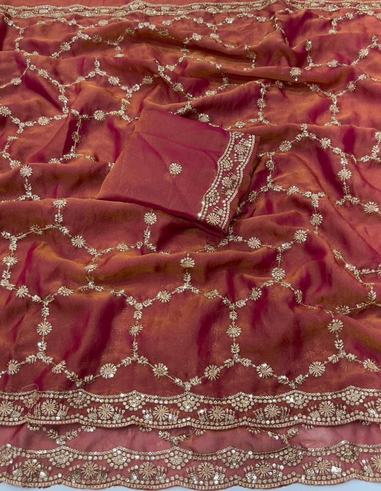 Party Wear Moss Silk Saree with Sequin Embroidery and Fancy Blouse