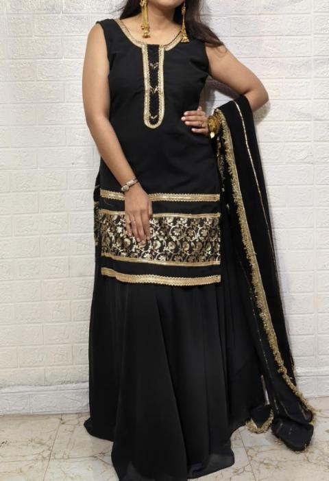 Designer Kurti, Skirt, and Dupatta Set, Georgette with Crape!