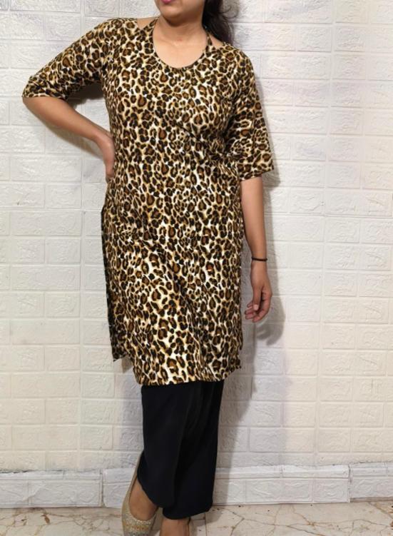American Crepe Leopard Print Kurta Set with Pant!