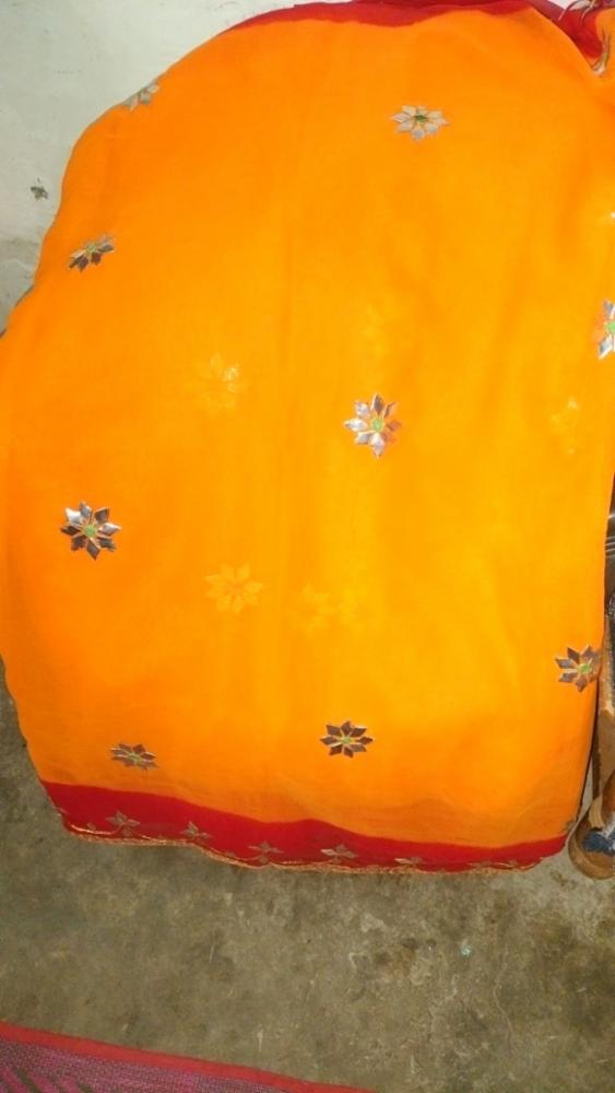 Rajasthani Gota Patti Georgette Saree with Yellow and Red Combination!