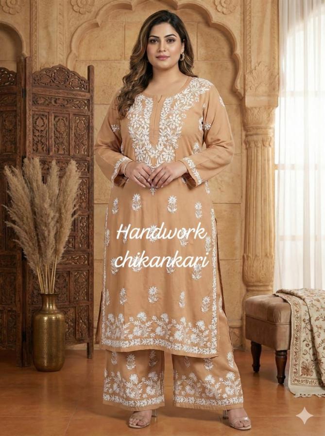 Plus Size Premium Rayon Lucknowi Chikankari Kurti and Palazzo Set