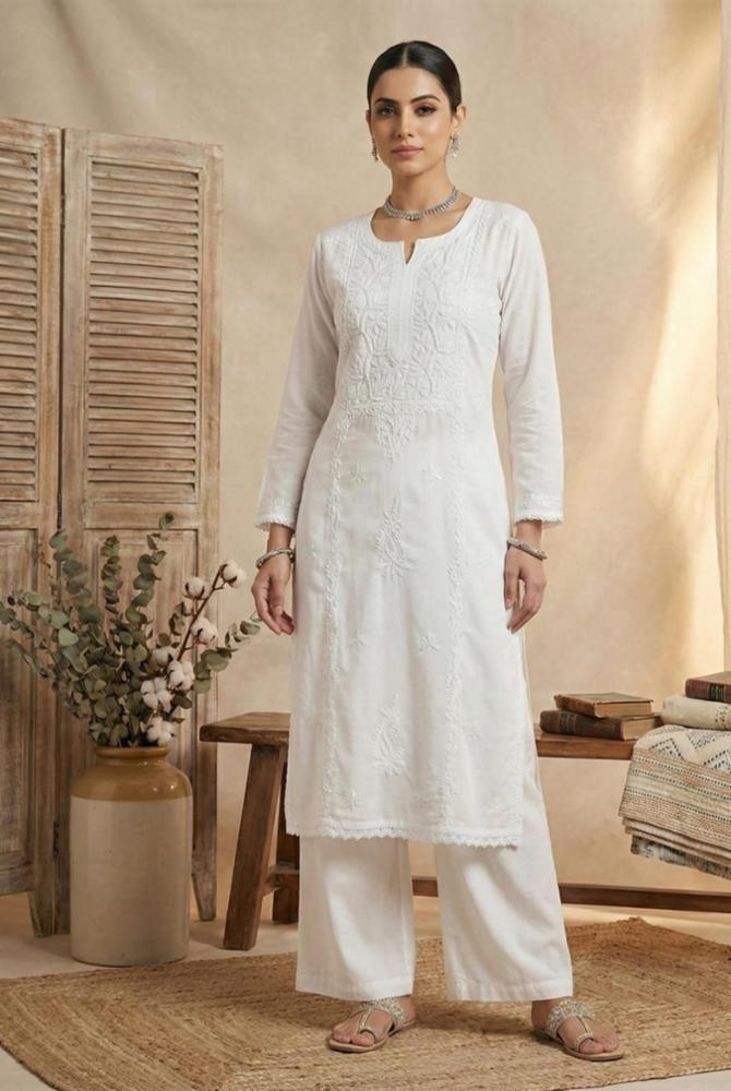 Designer Heavy Rayon Chikankari Kurti with Kureshia Lace and Hand Embroidery