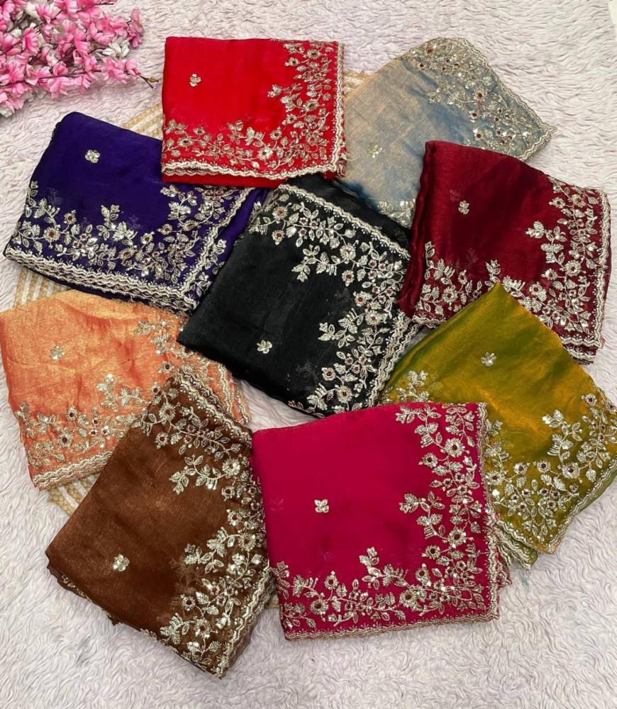 Fendy Chiffon Two-Tone Embroidered Saree with Sequence Work!
