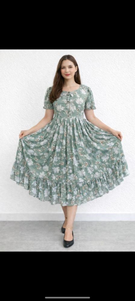 Women Black Georgette Midi Frock Dress