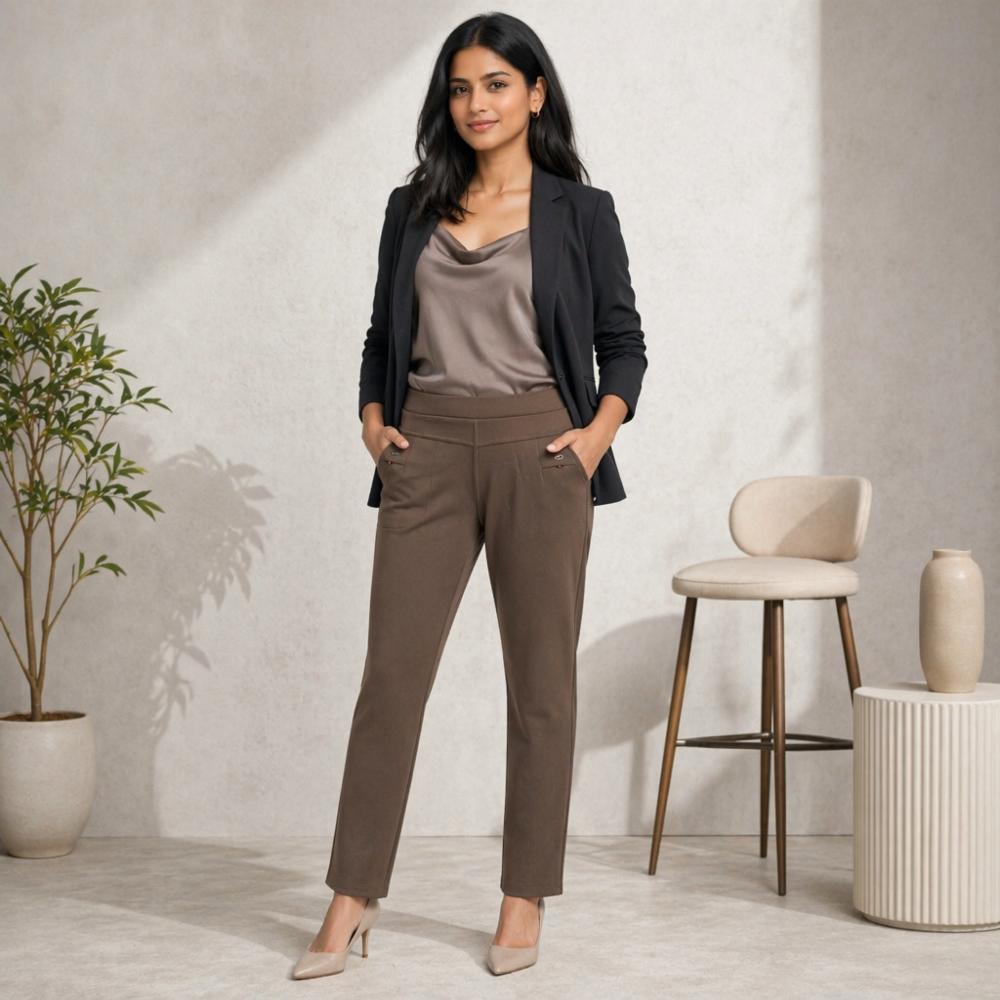 Imported Stretchable High Waist Jegging Pants with Deep Pockets