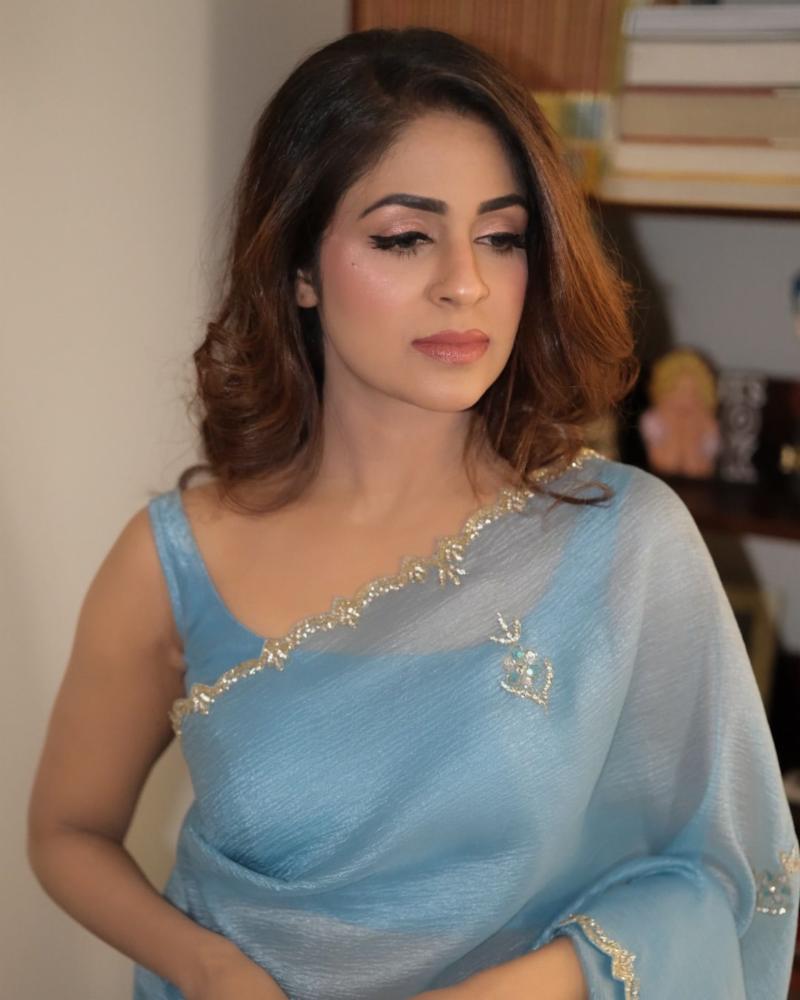 Soft Pixel Crush Saree with Handwork and Blouse