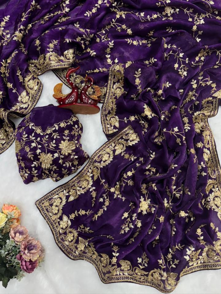 Party Wear Fandy Satin Silk Sequence Saree with Embroidery and Fancy Blouse