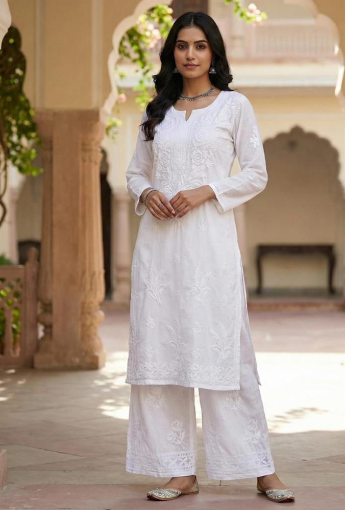 Rayon Handwork Lucknowi Kurta Palazzo Set with Chikankari Work 