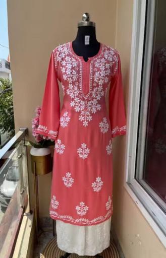 Chikankari Reon Kurti Set with Pant