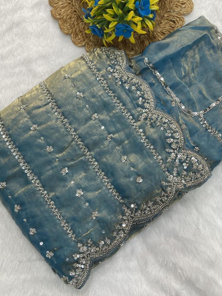 Space Silk Saree with Velvet Shine and Bead Work!