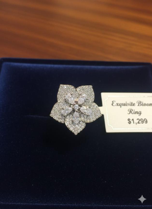 Diamond Floral Bloom Ring with Marquise Stones, One Size