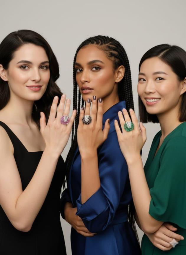 Sparkle-Infused Statement Rings with Colorful Gems for Women, One Size