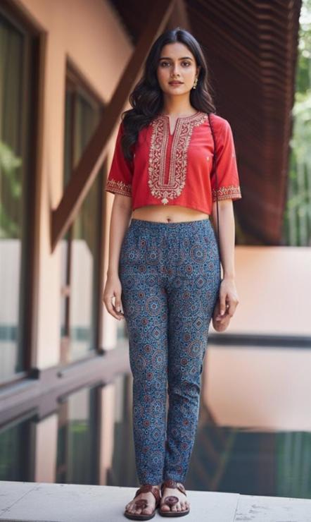 Geometric Print Semi Linen Harem Pants with Pockets
