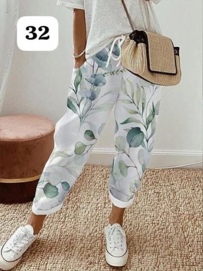 Geometric Print Semi Linen Harem Pants with Pockets