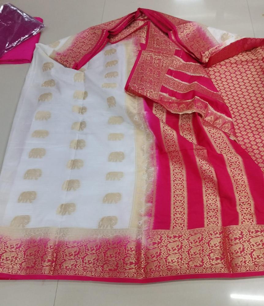 Pure Mysore Crape Silk Saree with Zari Weaving and Elephant Border