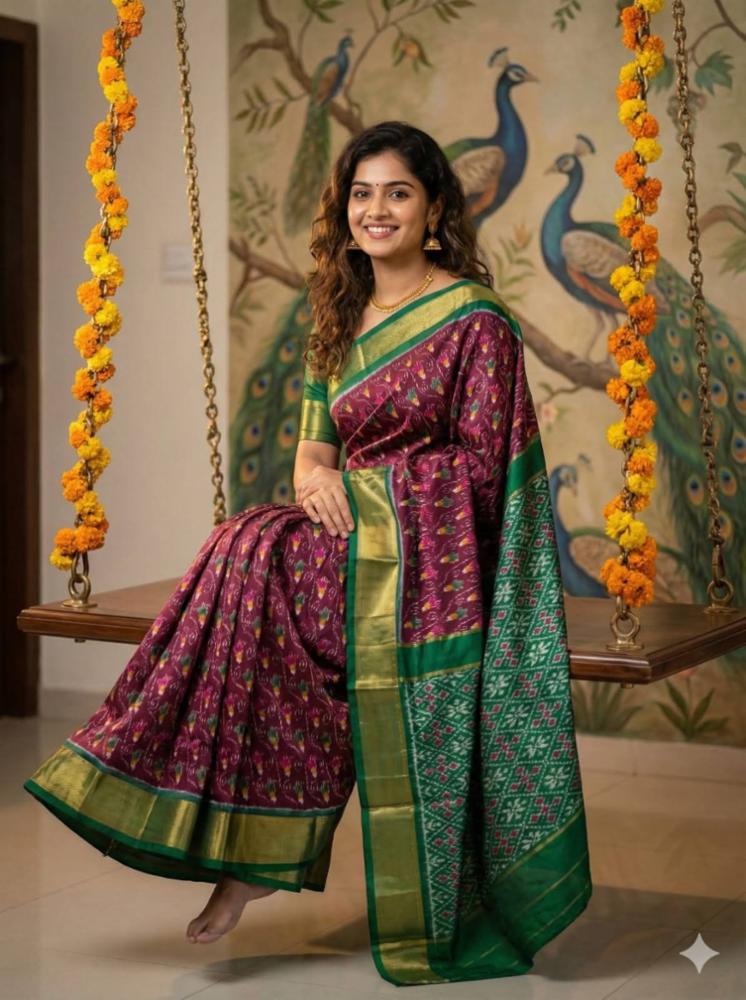 Pochampalli Designer Printed Dolla Silk Saree with Jacquard Weaving Border