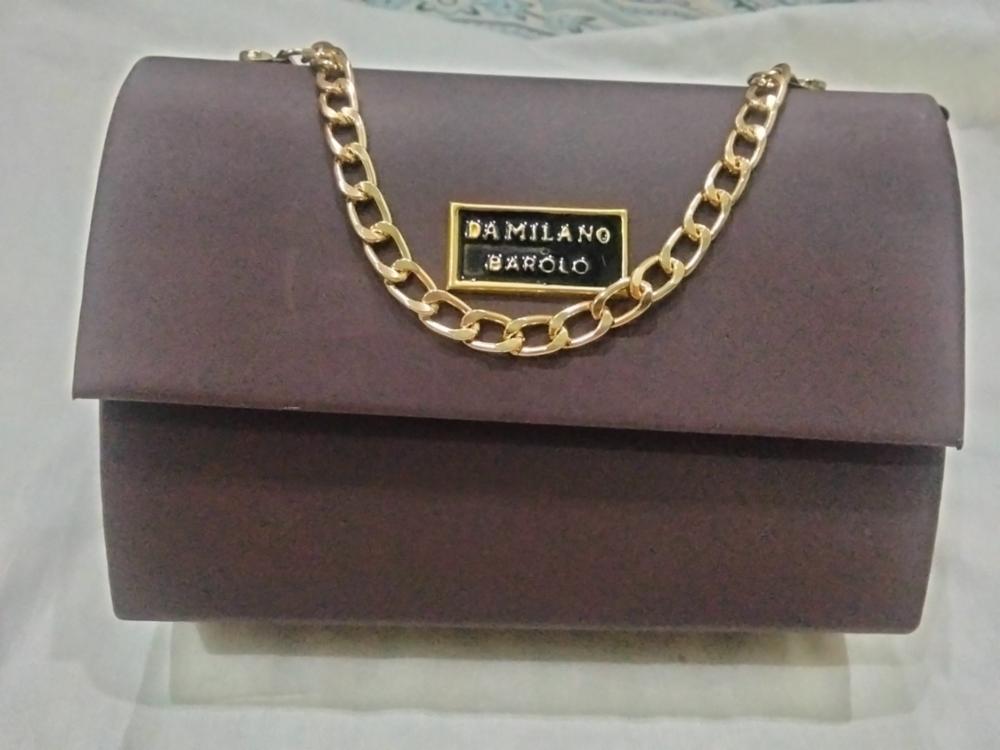 Black Synthetic Leather Party Clutch with Gold Chain