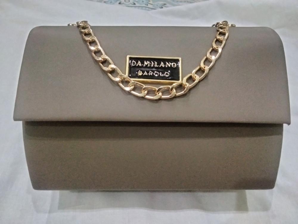 Black Synthetic Leather Party Clutch with Gold Chain