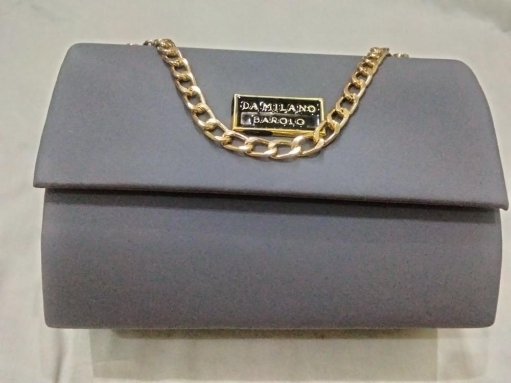 Black Synthetic Leather Party Clutch with Gold Chain